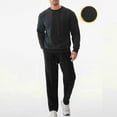 thumbnail image 2 of 2 Piece Sweater Sets for Men Fall Winter Jacquard Knitted Outfits Long Sleeve Pullover/Zip Top and Loose Pant (S, Black), 2 of 7