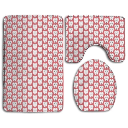 JSDART Cartoon Teeth Pink 3 Piece Bathroom Rugs Set Bath Rug Contour ...