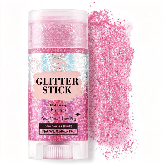 RAGUPEL Hair Glitter,Pink Glitter Stick for Hair and Body,Hair&Body Sparkle On-The-Go ,Singer Concert Music Rave Festival-Ready Shimmer On-The-Go Pink Glitter Stick