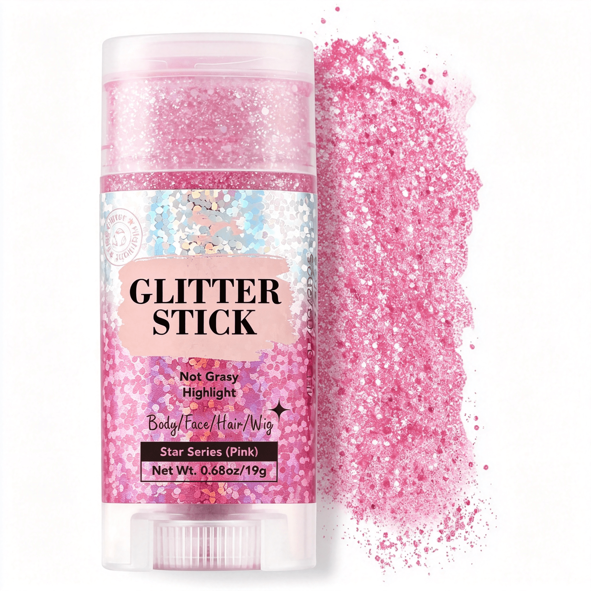 RAGUPEL Hair Glitter,Pink Glitter Stick for Hair and Body,Hair&Body Sparkle On-The-Go ,Singer Concert Music Rave Festival-Ready Shimmer On-The-Go Pink Glitter Stick