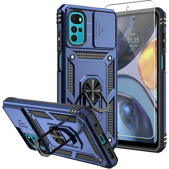 HCTian for Moto G Play 2024 Case,with Screen Protectors and Camera Cover,[Military Grade] 16ft.Drop Tested with Kickstand Protective Case for Motorola G Play 4G 2024 6.5 inch