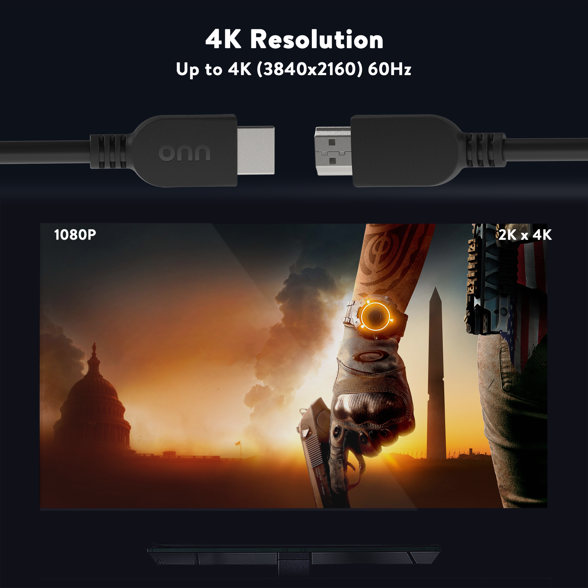 Onn 4 Ft HDMI Cable, Black photo 4