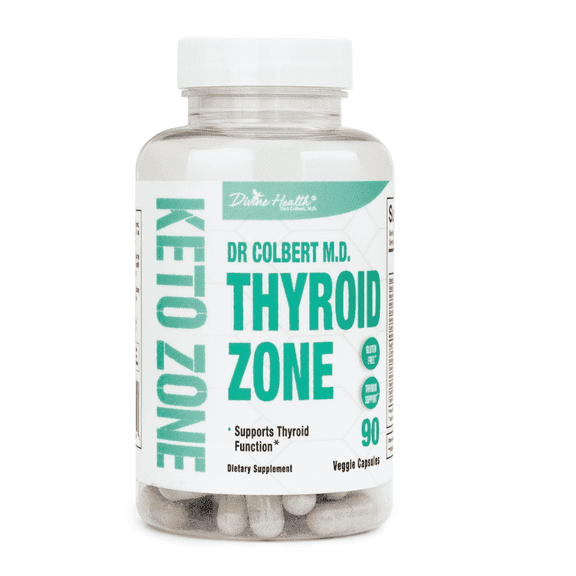 Dr.Colbert, MD Thyroid Zone | by Divine Health | Iodine | Zinc | Selenium | Schisandra | KSM-66 Ashwagandha | Organic Kelp | Bladderwrack | Vitamins A | D3 | B12 | 30 Day Supply | 90 Veggie Capsules