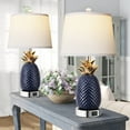 thumbnail image 3 of Miniyam Set of 2 Pineapple Table Lamps, 3 way Dimmable Ceramic 22" Table Lamp Navy Blue Modern Table Lamp with USB Port, Tall Coastal Table Lamps for Bedroom, Bulbs Included, 9W, 3 of 7