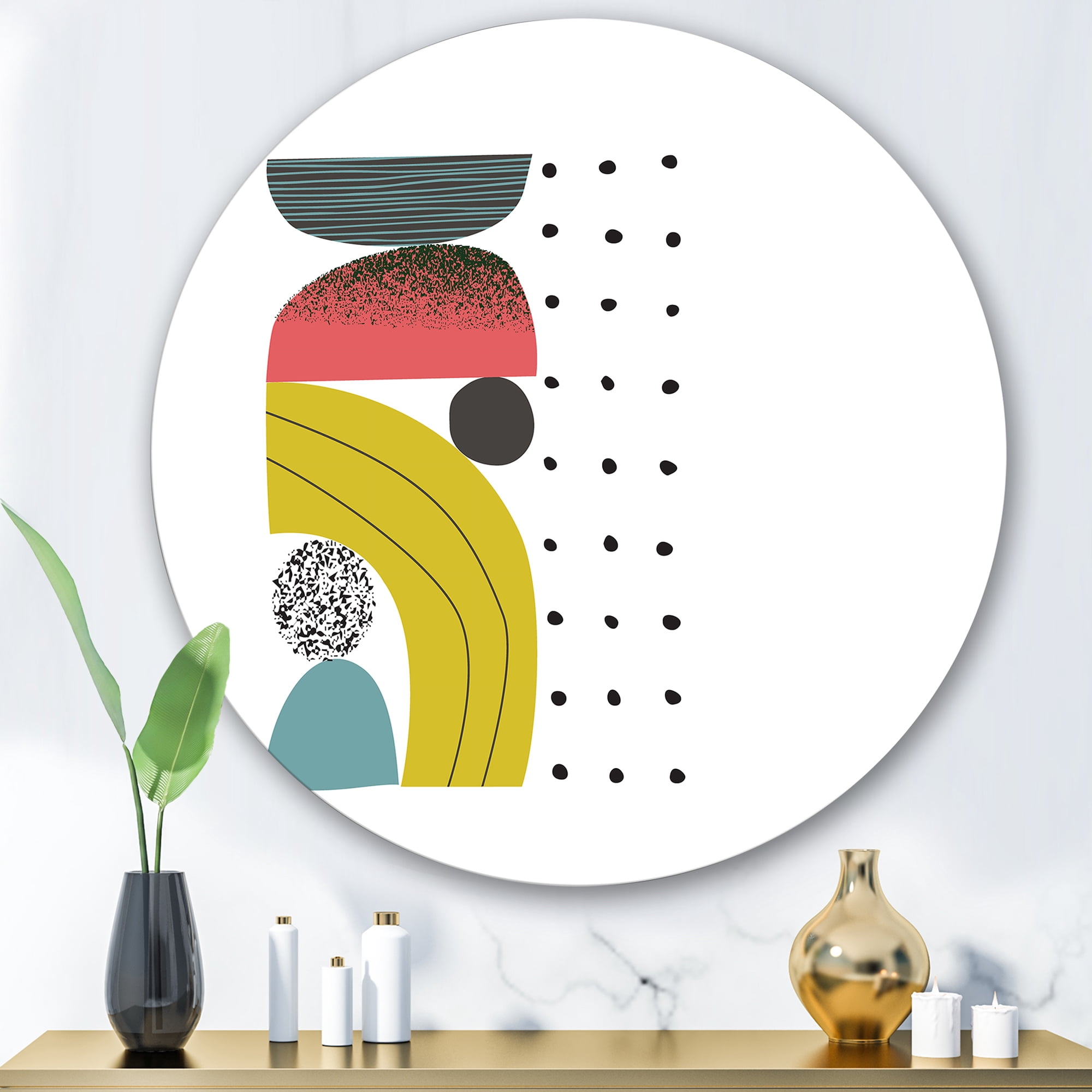 Designart 'Abstract Colorful Geometric Art Collage I' Modern Circle Metal Wall Art 36x36 - Disc of 36