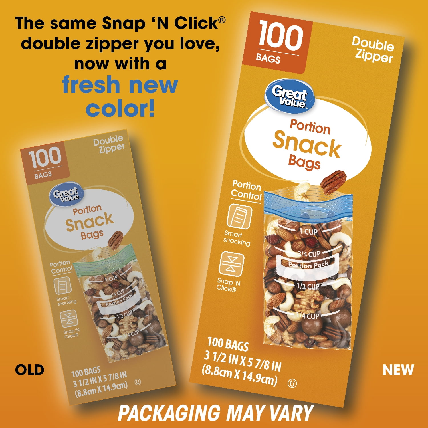 Great Value 100 Count Fresh Seal Double Zipper Rectangle Snack Bags