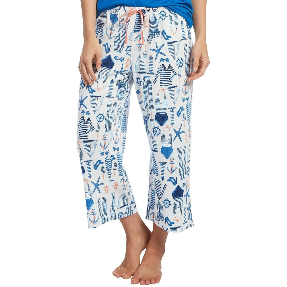 Hue HUE Women's Printed Knit Capri Pajama Sleep Pant, Sailor Jam