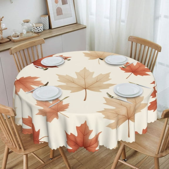 Autumn Leaves Circle Round Tablecloth Waterproof Oil Proof Spill Proof Table Cloth 70" for Camping, Dining, Indoor and Outdoor Table Cover