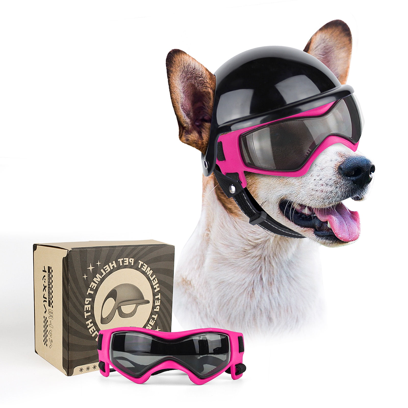 PETLESO Anti-UV Dog Goggles with Pet Helmet, Dust Proof Eye Protection ...