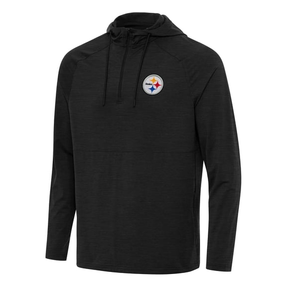 Men's Antigua Heather Black Pittsburgh Steelers Spikes Quarter-Zip Pullover Hoodie