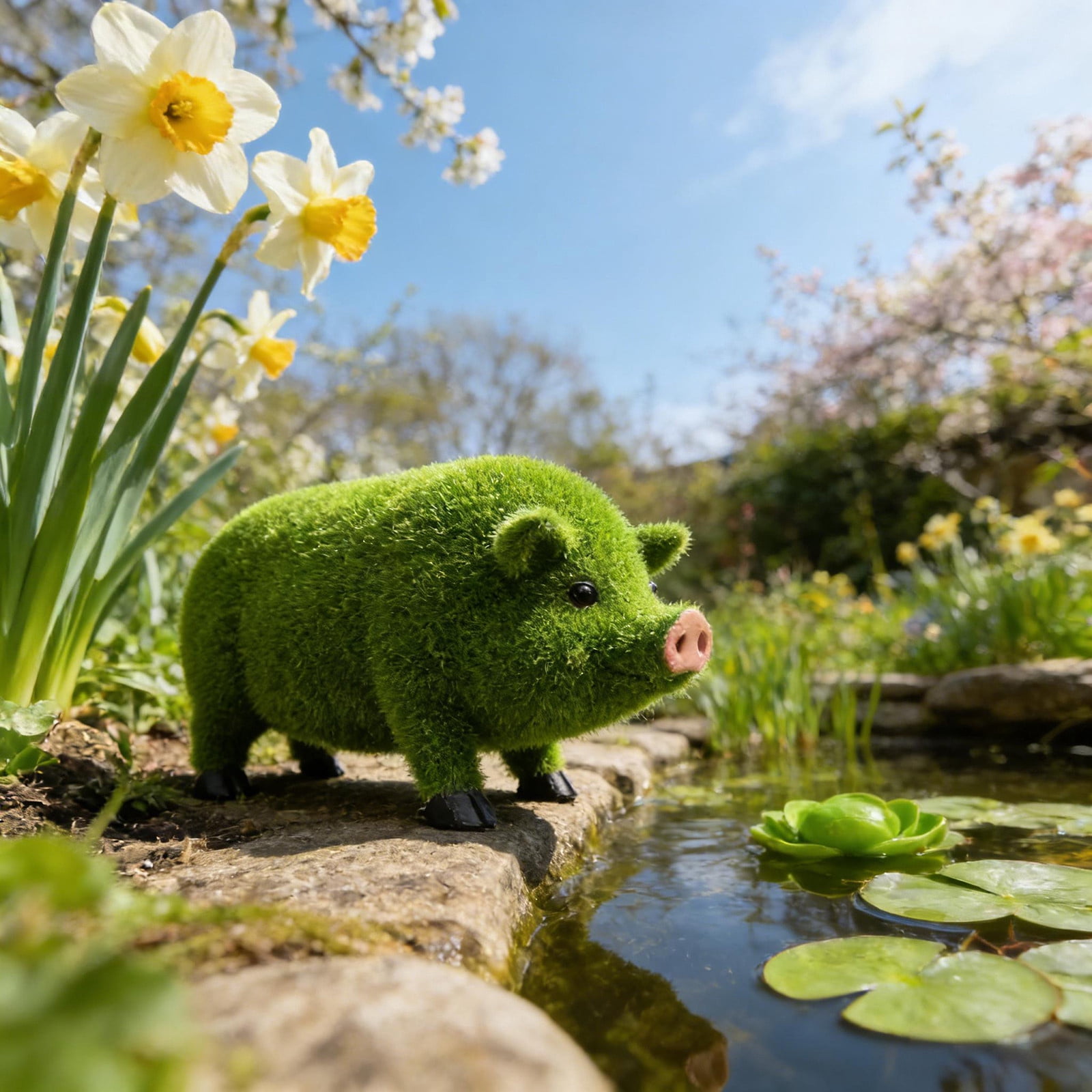 Wmkox8yii Flocked Green Pig Garden Statue,9.25" Resin Farm Animal Figurine,Moss Grass Covered Pig Sculpture for Outdoor Patio,Lawn,Farmhouse Yard,Garden Decor