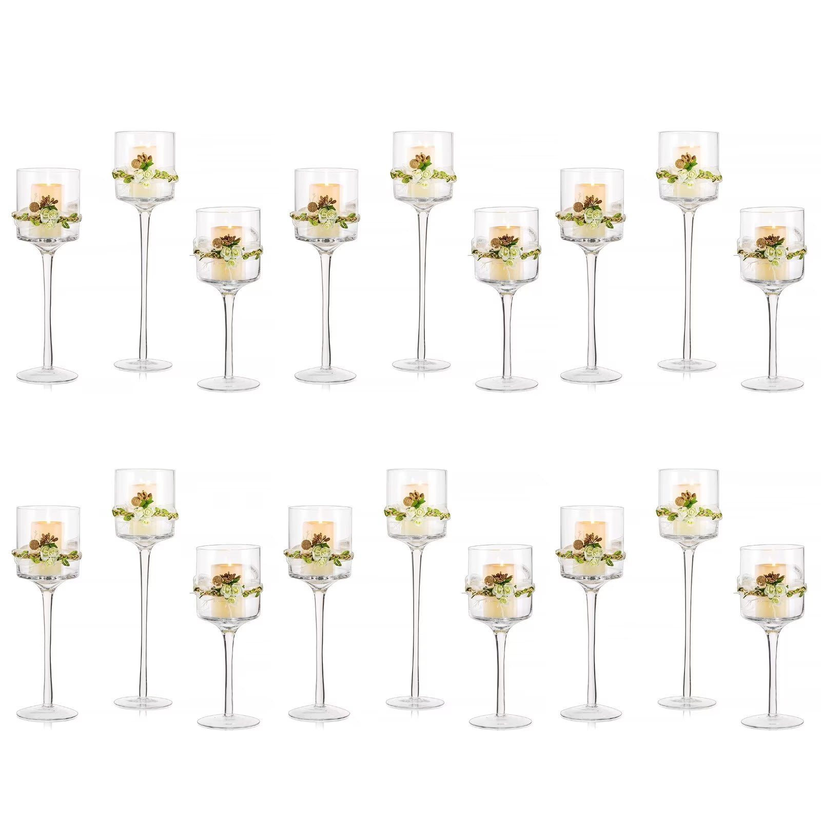 Glasseam Glass Hurricane Candle Holders Bulk Set of 18 Long Stem
