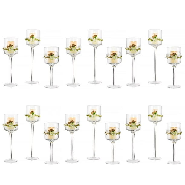 Glasseam Glass Hurricane Candle Holders Bulk Set of 18 Long Stem