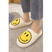 PacificPlex Womens Slippers Plush Happy Face (5-6, White)