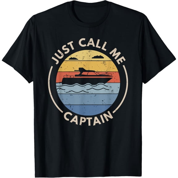 t-shirt Retro Vintage Boat Just Call Me Captain T-Shirt mens,black,women,funny,journey,Crew Neck, Short Sleeve,custom clothing patterns.gift