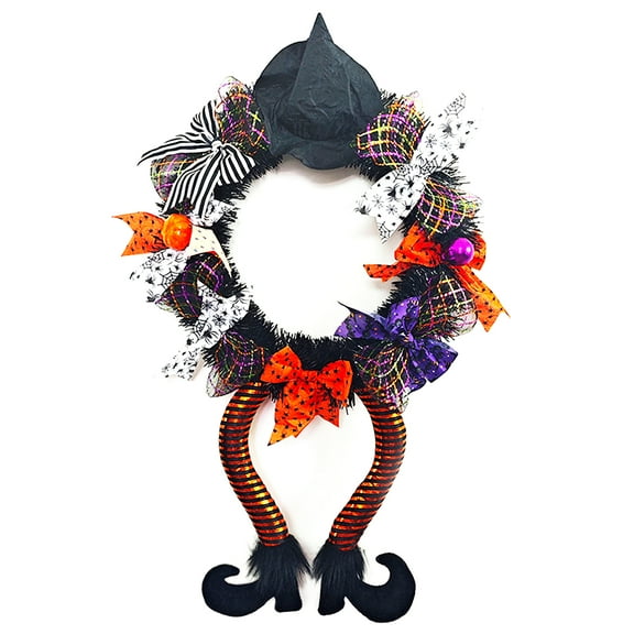 ASKETAM Halloween Wreath with Witch Legs, Indoor/Outdoor Decor, 24*15.7in (Black&Orange)