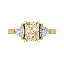 2.82 ct Emerald Cut Natural Morganite 3 Stone 18K Yellow Gold Womens Engagement Ring