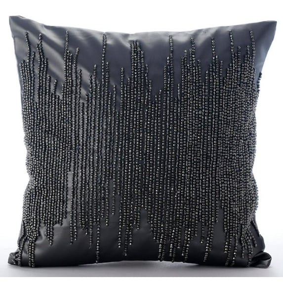 Grey Throw Pillow Cover, Metallic Beaded Club Lounge Theme Pillow Cover, 18x18 inch (45x45 cm) Cushion Cover, Square Faux Leather Pillowcase, Modern, Abstract - Leather Spill