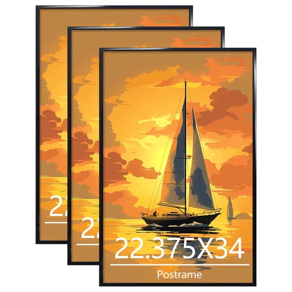 Postrame 22.375x34 Picture Frame, Black Poster Frame 3 Pack for Horizontal or Vertical Wall Mounting