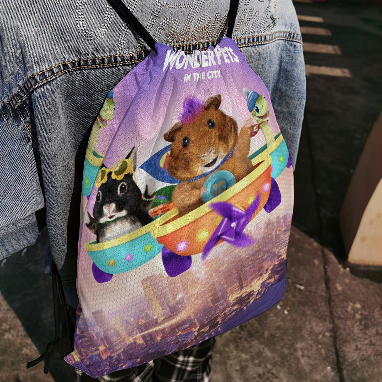 The Wonder Pets!-theme Drawstring Backpack Sports Gym Bag Water Resistant String Bag Cinch Bag，12"X16"（30X40cm）