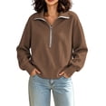 thumbnail image 6 of Edvintorg Women Sweatshirt Plus Size Cropped Sweatshirts Turndown Collar Half Zip Sweat Shirts Womens Clothes Coffee, 6 of 9