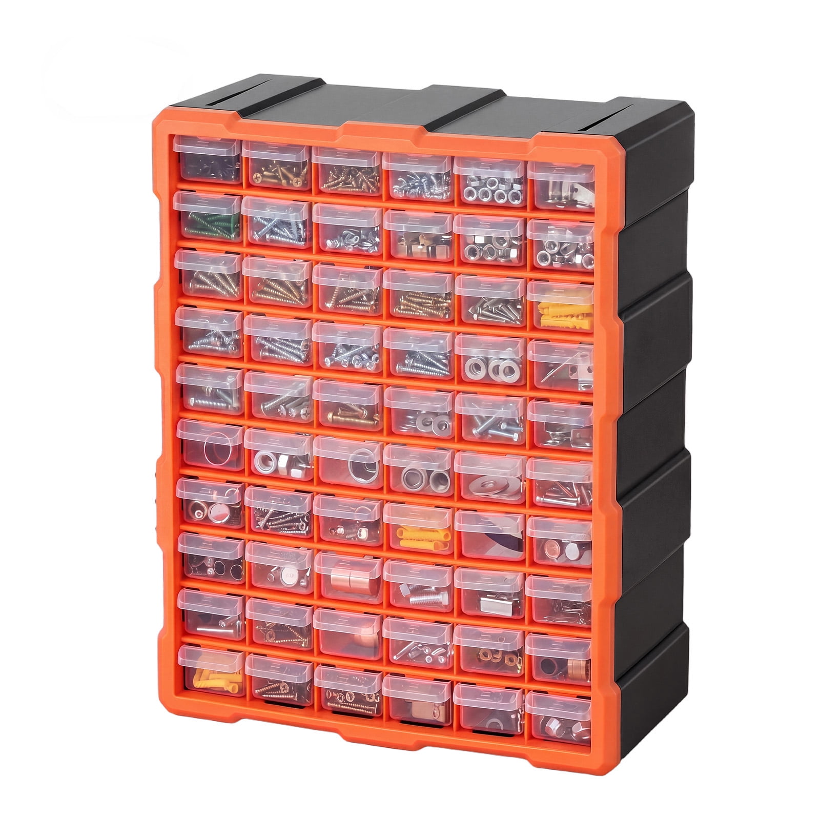 KFFKFF 60-Drawer Plastic Storage Organizer, Stackable Cabinet for Garage and Workshop, Wall-Mountable Organizer for Small Items like Hardware, Beads, Screws, Crafts, and Building Bricks