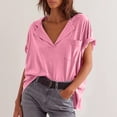 thumbnail image 2 of JIUIKE Oversized Tops for Women Short Sleeve T-Shirts Deep V Neck Solid Color Loose Fitting Tees, 2 of 8