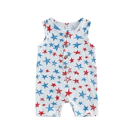 

Bagilaanoe 4th of July Short Jumpsuit for Newborn Baby Girl Boy Sleeveless Stars Print Romper Overalls 3M 6M 12M 18M Infant Independence Day Outfits