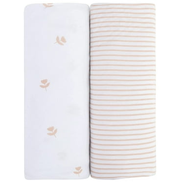 Changing Pad Cover 2 Pack - Baby Changing Pad Cover with 100% Jersey Cotton - Changing Pad Covers for Girls and Boys, Newborn Essentials (Pink Tulip & Stripes) Changing Pad Cover Pink Tulip