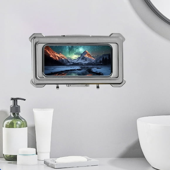Soporte de Pared para Teléfono de Baño Impermeable | Funda universal para smartphone de 4-7 pulgadas | Fuerte adhesión | Estante de Ducha de Cocina | Pantalla táctil giratoria de 360° | Blanco Negro