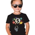 thumbnail image 2 of Olive Loves Apple 5th Birthday Rocket Astronaut Themed T-Shirts with Moon Balloon and Planets for Boys and Girls Black Shirt 5-6, 2 of 6
