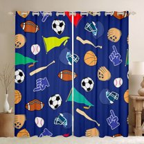 Homewish Football Baseball Game Black Out Curtains,Rugby Sport Theme Curtains Pack of 2 (42x63 Each),Deepblue Helmet Bedroom Curtains For Boys Kids,Breathable Home Decor