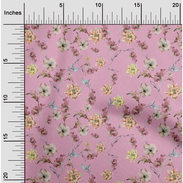 oneOone Georgette Viscose Light Pink Fabric Flower & Leaves Watercolor Craft Projects Decor Fabric Printed By The Yard 42 Inch Wide