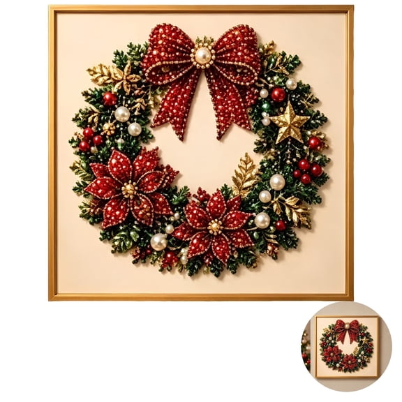 DIY Christmas Pearl Rhinestone Paint Art Kit, Festive Wreath, Portable Design, Multi-Color Pearl Beads, 7.9 x 7.9 in Frame, Ideal for Home Decor, Great for Christmas Present
