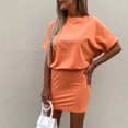 thumbnail image 4 of Womens Summer Dress Solid Crewneck Short Sleeve Comfy Sports Dress Elastic Waist Loose Mini Short Dress for Casual Work, 4 of 7