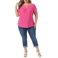 thumbnail image 2 of Agnes Orinda Women's Plus Size Tops Keyhole Crew Neck Petal Sleeve Pleated Casual Blouses 3X Hot Pink, 2 of 6