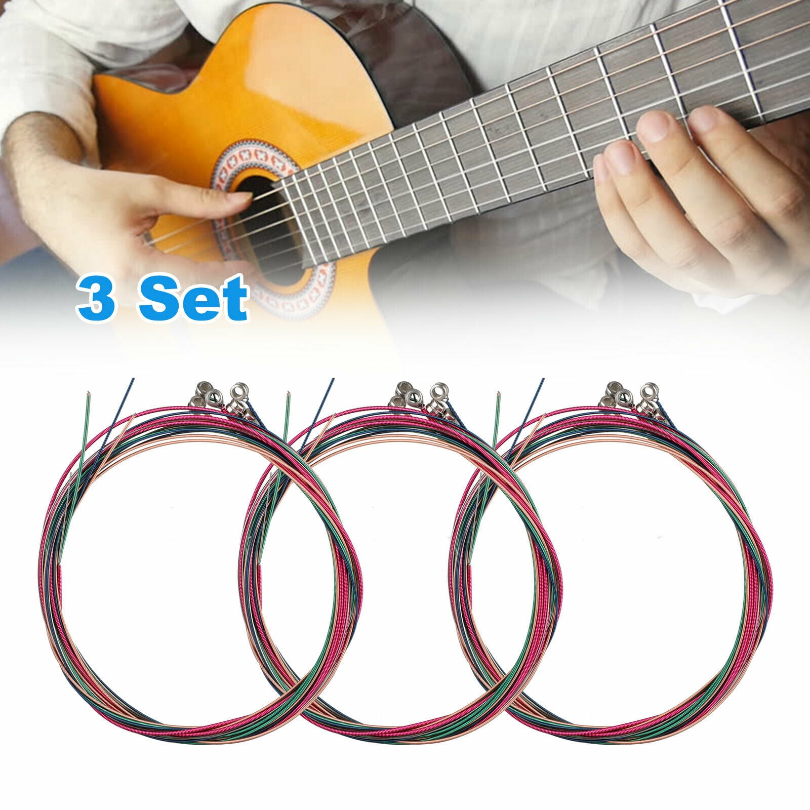 3 Sets of 6pcs Colorful Acoustic Guitar Strings 1st6th String Steel Strings