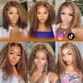 thumbnail image 6 of Curly Bob Wig Synthetic Wig Deep Wave 13x6 HD Lace Front Wigs For Black Women Hair Pre Plucked Wear And Go Glueless Short Wet And Wavy Chocolate Brown 12 Inch, 6 of 6