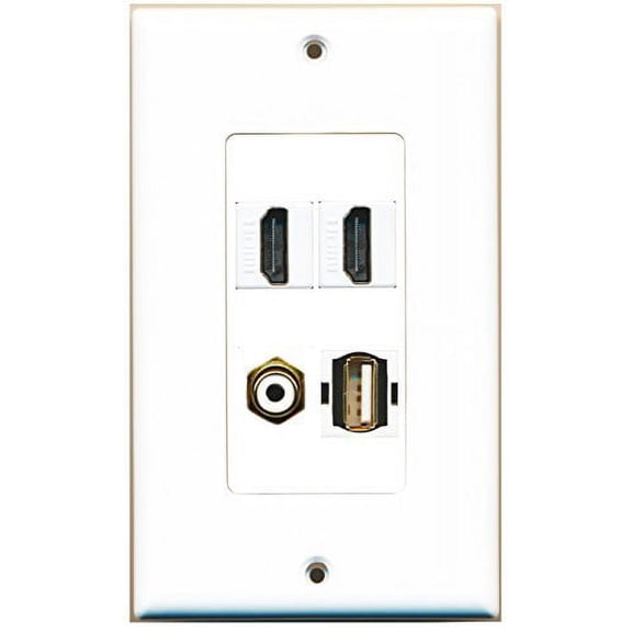 RiteAV - 2 Port HDMI 1 Port RCA White 1 Port USB A-A Wall Plate Decorative
