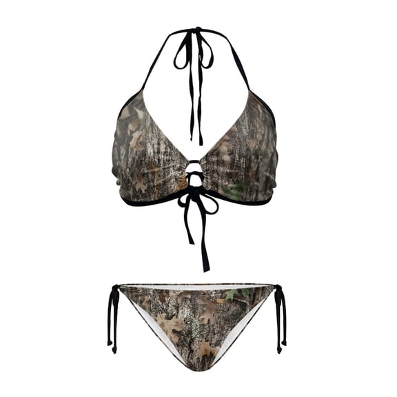 Chririnla Woodland Camo Halter Triangle Bikini Set - Sexy Tie Side Two Piece Swimsuit for Beach, Vacation & Pool Party - Quick Dry, Figure Hugging Swimwear for Women