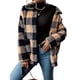 thumbnail image 1 of Abrigo de Invierno para Mujer, con Botones Al Frente, Estampado de Cuadros, Doble Bolsillo, Hombros Caídos, Franela, Chaqueta de Larga, Prenda Exterior Negro S, 1 of 8