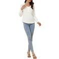 thumbnail image 2 of INSPIRE CHIC Women's Ruffle V Neck Tops Long Sleeve Casual Office Blouse White XS, 2 of 5