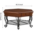thumbnail image 2 of 2 Tier Retro Hexagon Wood Coffee Table with Metal Leg, Farmhouse Mid- Coffee Table with Storage Shelf ＆ Drawer for Living Room(40" Dx40 Wx19 H), 2 of 14