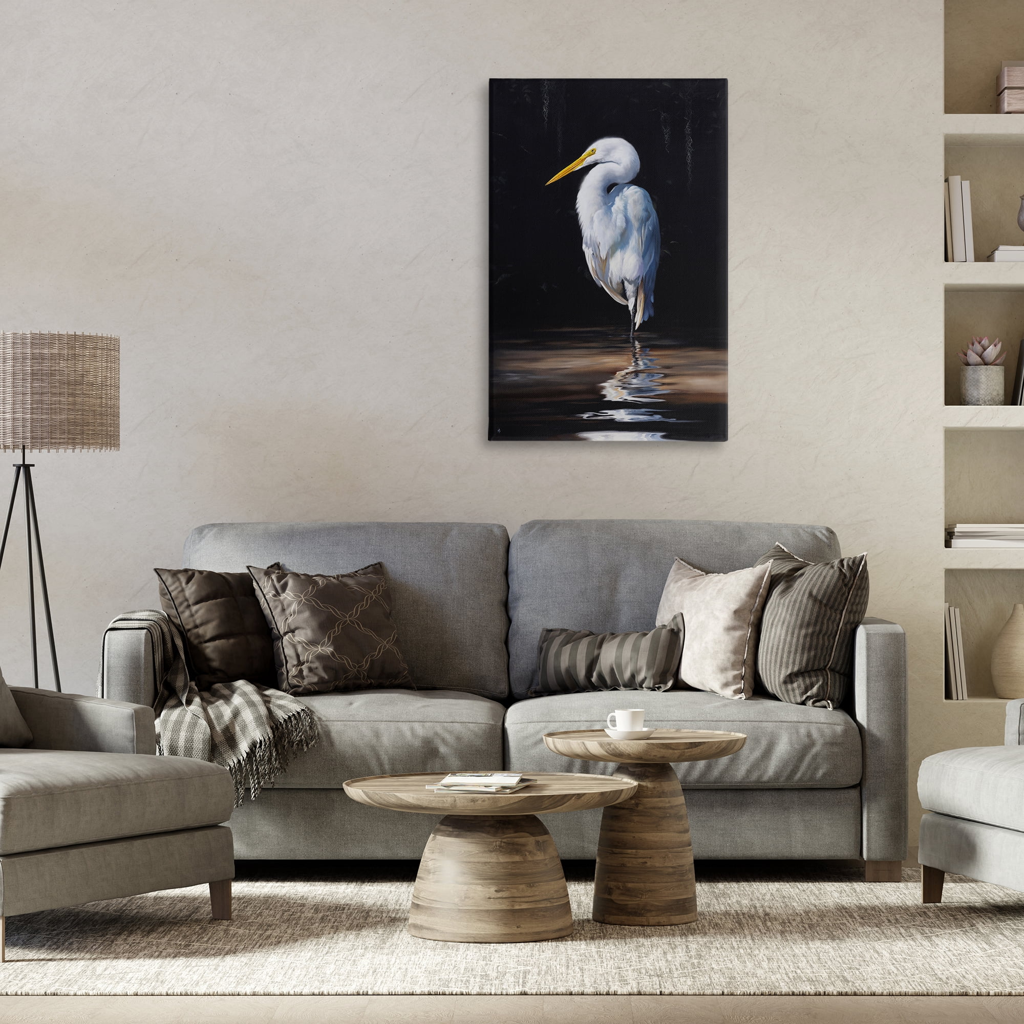 Stupell Industries Balancing Egret Bird Animals Painting Wrapped Canvas Art Print Wall Art, 24 x 36