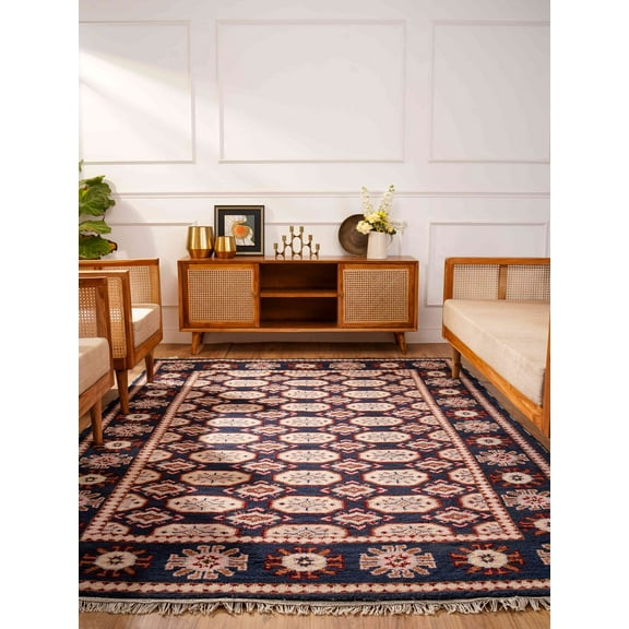 Rugsotic Carpets Hand Knotted Wool & Silk Eco-Friendly Oriental Area Rugs - 5'X8', Rectangle Shape, Black Color, Classic Traditional Design, Low Pile Handmade Area Rugs For Living Room(Af0119)