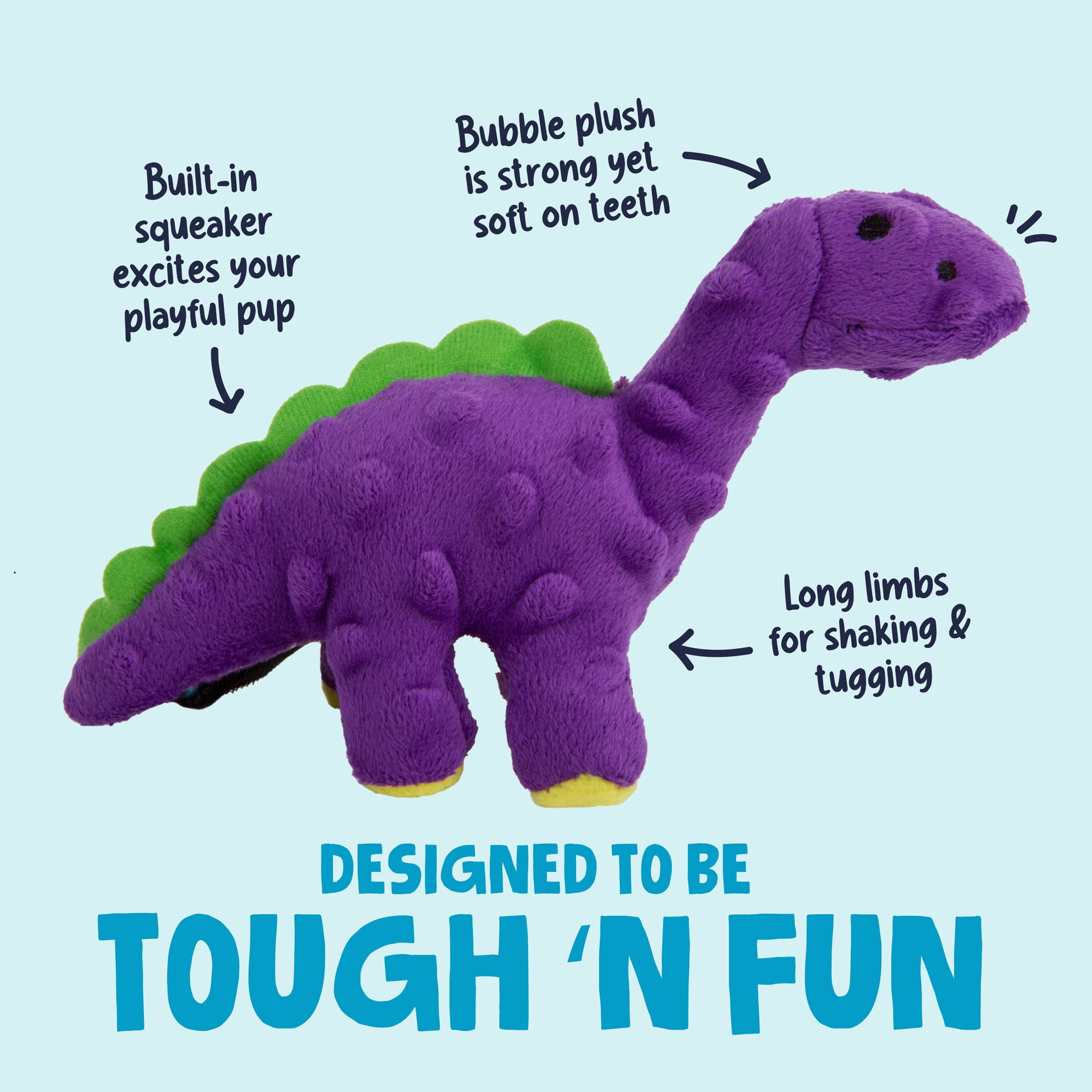 goDog Dinos Bruto Just For Me Squeaky Plush Dog Toy, Chew Guard Technology, Purple, Mini
