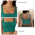 thumbnail image 3 of Camiseta Sin Mangas Corta Cuello Cuadrado Color Puro Cómodo Moda Transpirable Casual para Fiesta Compras Verde L, 3 of 6