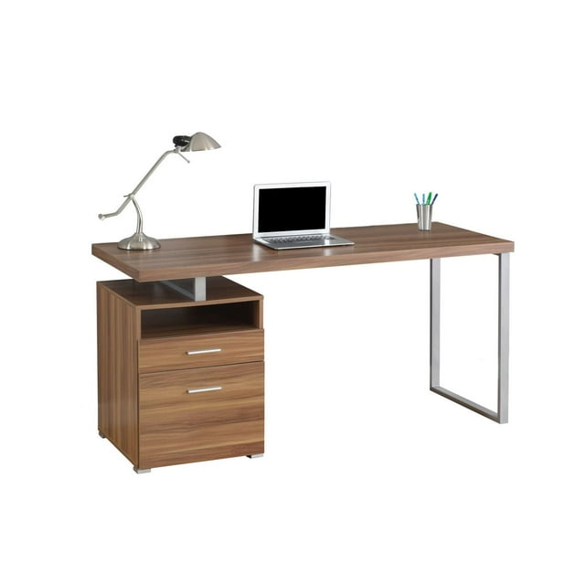 Monarch Specialties Computer Desk, Home Office, Laptop, Left, Right Set-up, Storage Drawers, 60"l, Work, Metal, Laminate, Walnut, Grey, Contemporary, Modern