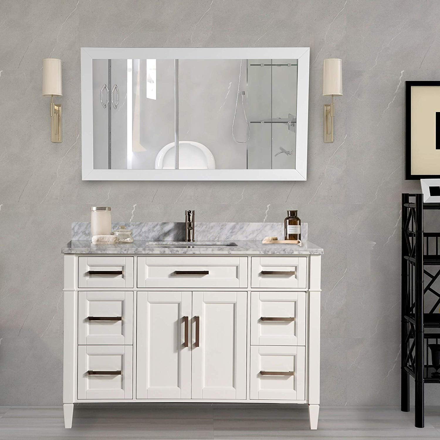 Single Sink Bathroom Vanity Combo Set, Double Sink Vanity Set With Center Medicine Cabinet