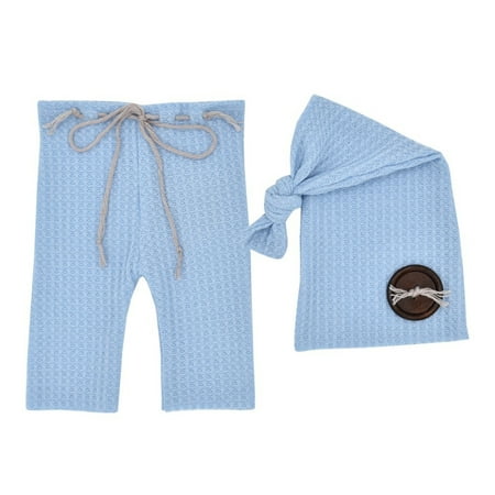 

Zlekejiko born Baby Two-piece Sets Sleepy Hat And Pants Set Photography Prop Knitted Knot Button Hat Set
